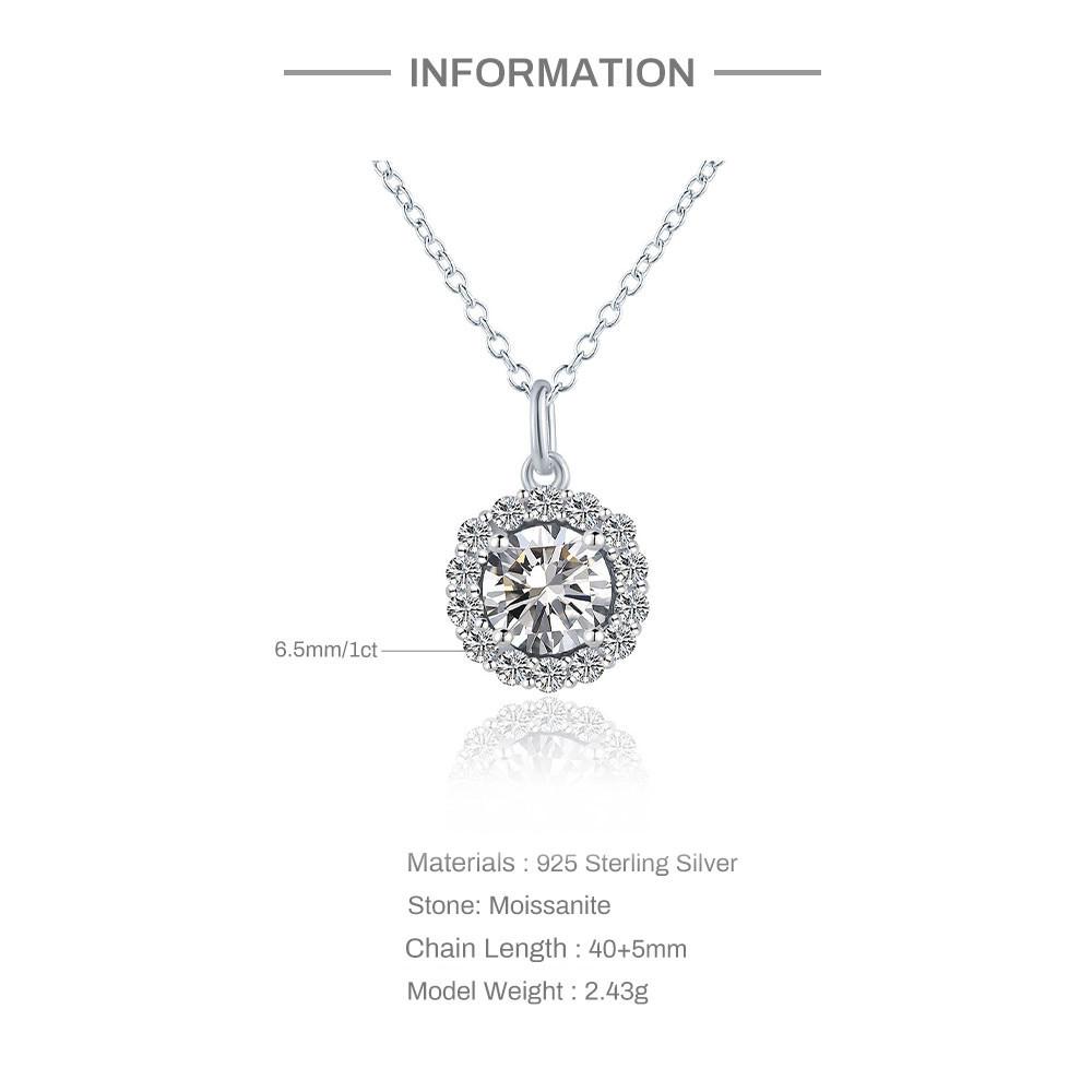Genuine 1 Carat Moissanite Pendant, Round Bag Moissanite Necklace, Holiday Gift.