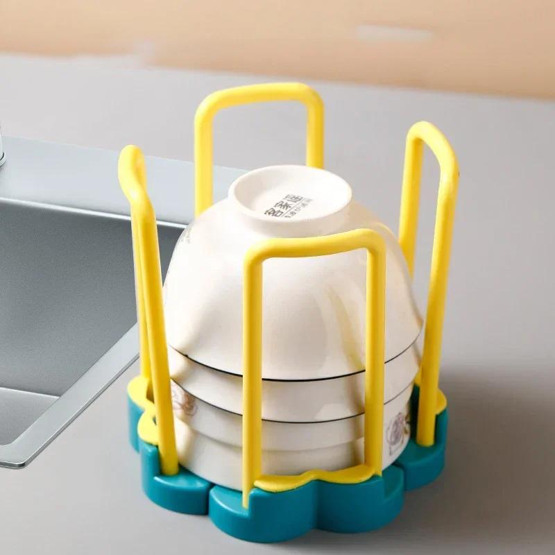 Retractable Desktop Bowl Holder Kitchen Organizer Plastic Drain Water Cup Shelf Cabinet Dishes Storage Rack Plate Storage Tool