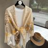 Yellow Flower Printed Large Scarf For Women Summer Sun Protection Air Conditioner Shawl