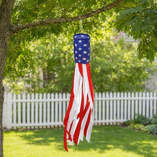 4th of July Outdoor Decoration, American Flag Porch Sign, Red White Blue Hanging Banner, USA Pleated Fan Flag, Patriotic Windsock for Independence Day