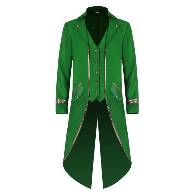 

Хэллоуинский смокинг мужской готическая куртка стимпанк фрачный сюртук длинное пальто костюм на Хэллоуин средневековый фрак золотая отделка приталенное пальто S зелёный