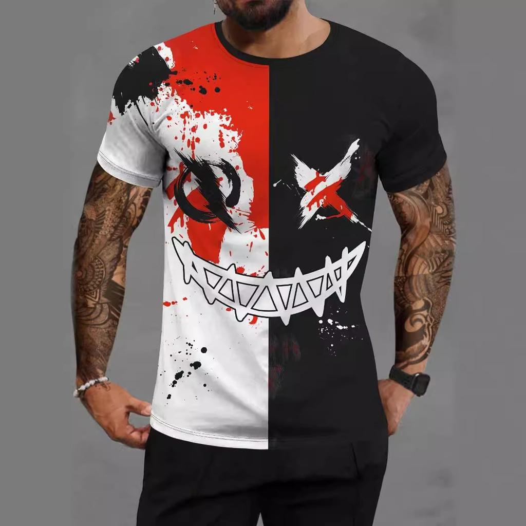 Letní tričko s kulatým výstřihem a 3D potiskem lebky ve stylu graffiti, módní ležérní pánské tričko s krátkým rukávem