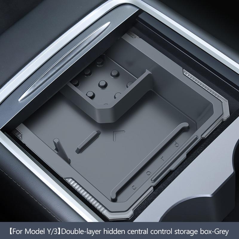 For Tesla Model 3 Model Y Upgraded Silicone Double Layer Hidden Center Console Organizer Tray Box for Interior Accessories