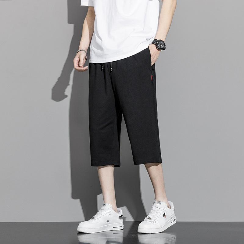 Summer Zip Pockets Sweat Shorts Men Sportswear 3/4 Pants Breathable Cotton Straight Breeches Short Pants Big Size 8XL