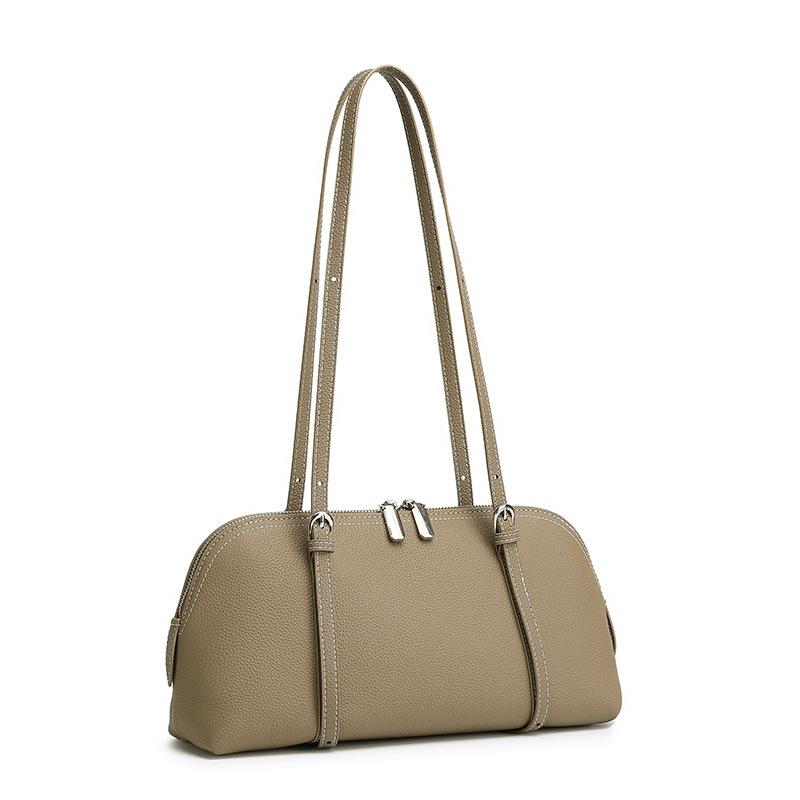 Vintage Genuine Leather Shell Shoulder Bag Ctrast Color Soft Designer Handbag Adjustable Strap Female Underarm Hobo Tote