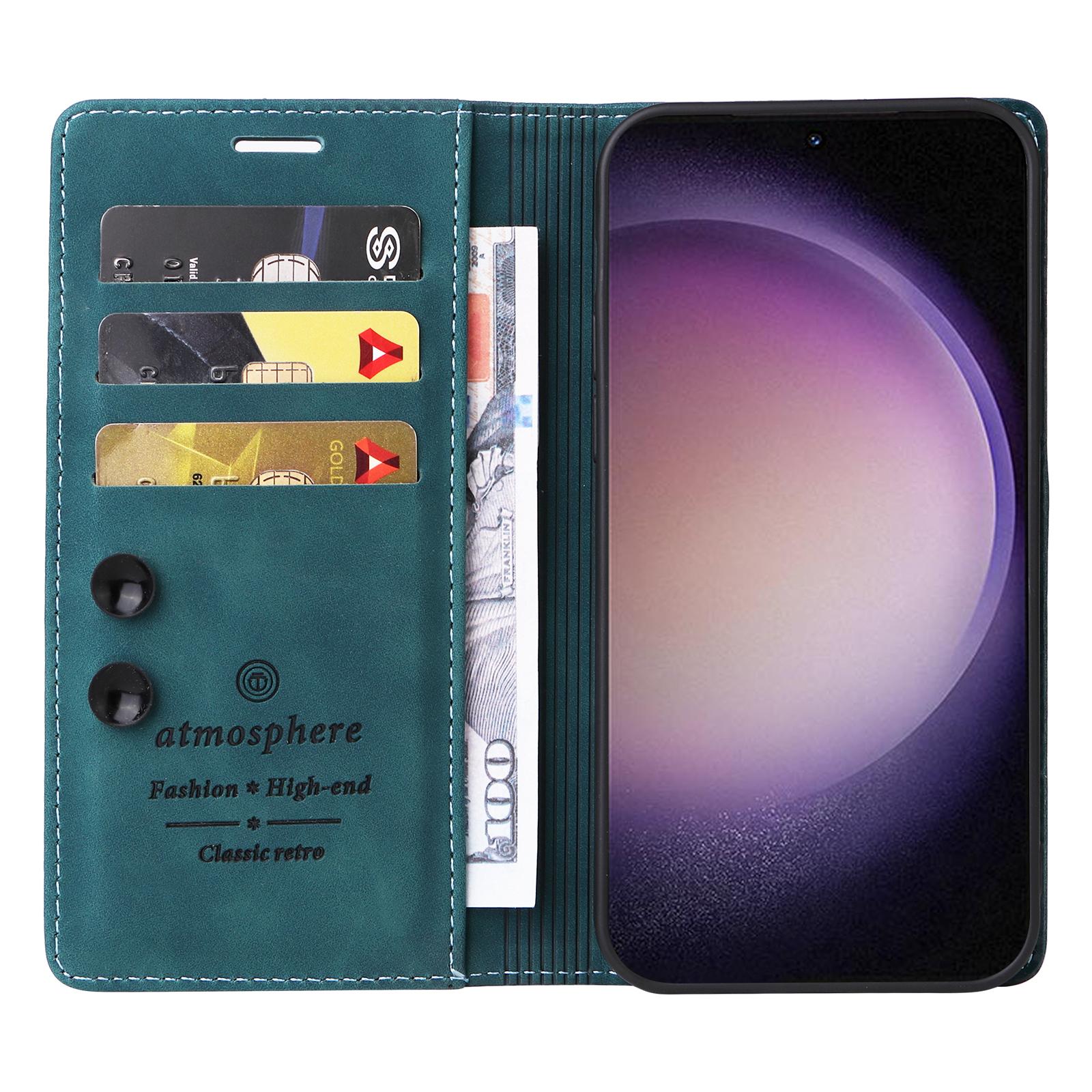 

006 Series For Samsung Galaxy S23 Case PU Leather Wallet Sucker Closure Phone Cover Green
