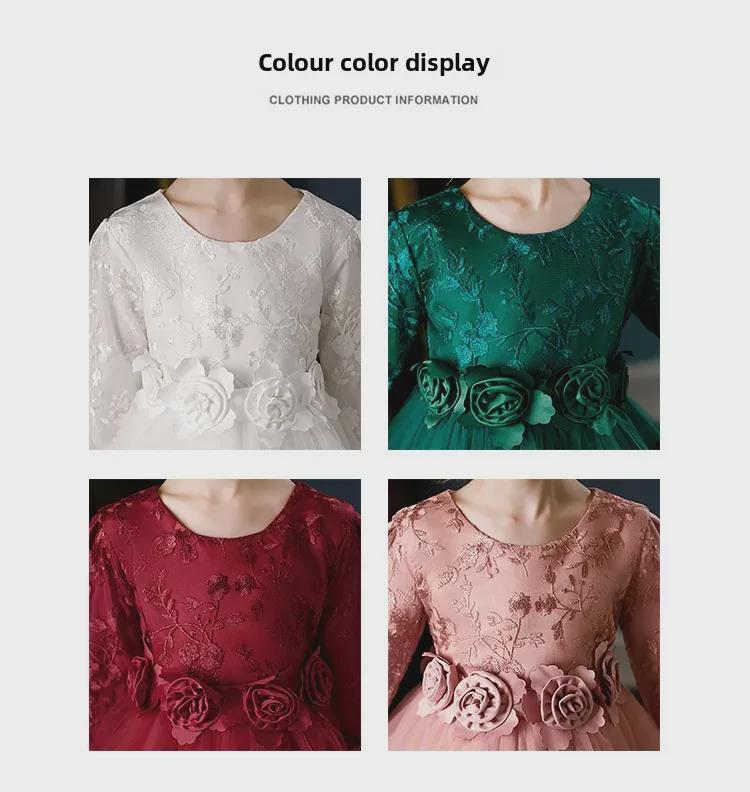 Cross-Border Long-Sleeve Flower Girl Princess Dress with Fluffy Tulle Skirt - Wedding and Performance Children's Costume