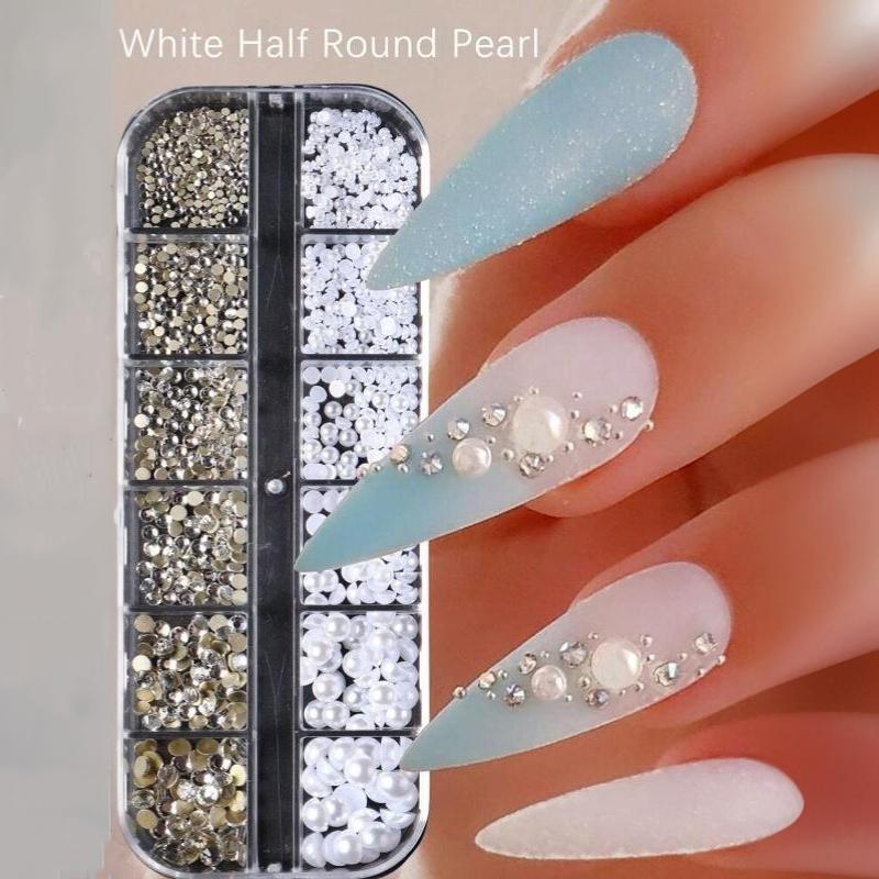 12Grids 3D Exquisite Cross Nail Art Rhinestones Y2K Metal Punk Full Glitter Diamond Cross Nail Charms