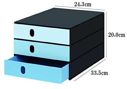Styro Val Pro Letter Case, 3 Tiers, A4 Compatible, Blue, Swiss Made, Document Tray, with Labels