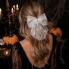 Halloween Hair Accessories Lace Bow, Bat/Spider/Web Embroidery Hairpin, Gothic Style Asian Dark Girl Clip Large Bow for Cosplay Party Sweet Cool