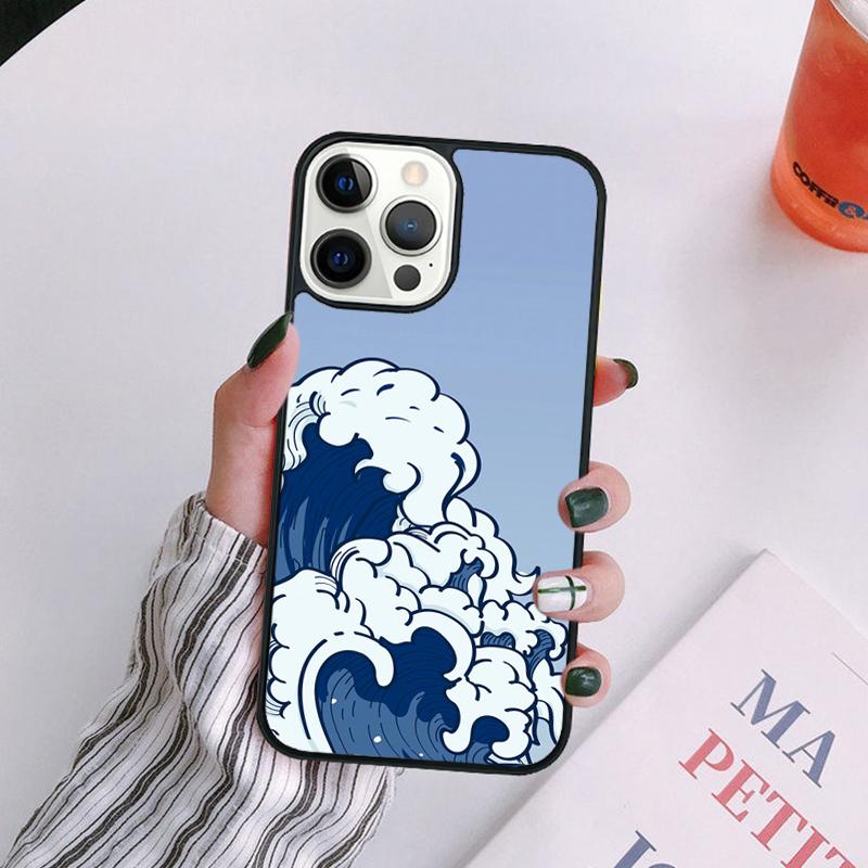 Japanese Wave Art Phone Case For iPhone 17 Air 14 13 12 16Pro Max 15  Plus Cover Shell Max Coque