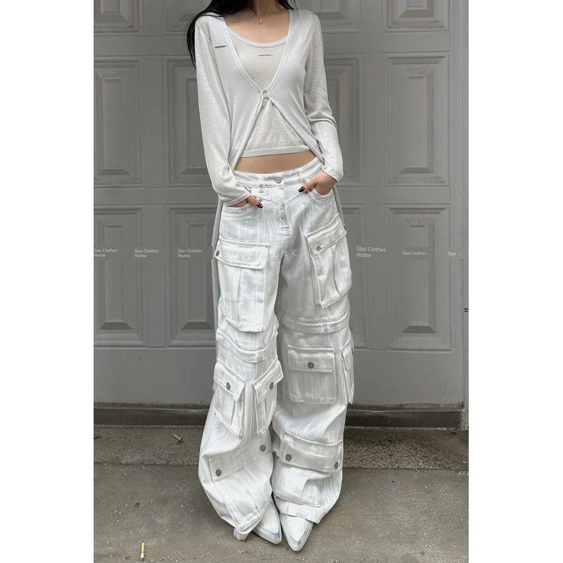 

Модные женские брюки карго в стиле ретро с эффектом потертости, вываренные, лето 2025, сексуальные уличные стильные брюки-швабры Cargo Pants L