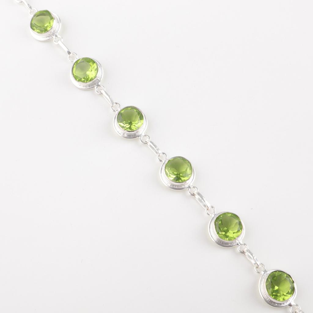Natural Peridot Gemstone 925 Sterling Silver Jewelry Handmade Bracelet For Wife RB-13-8
