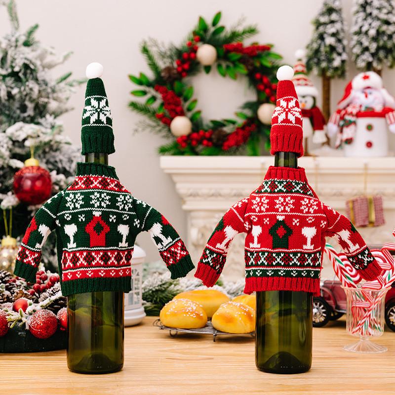 Christmas Wine Eyecatching Bottle Sweater Set Cozy Decorative Accents Table