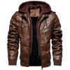 Autumn Winter Hooded Jacket Men Hat Detachable Motorcycle Biker Jackets Casual Pu Leather Coat