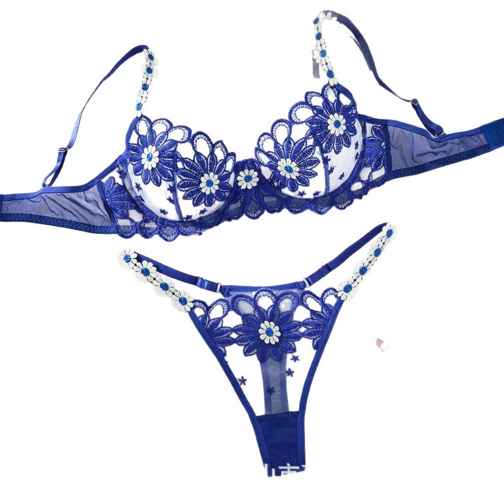 Z Sexy Underwear Set Ultra-thin Perspective Flower Embroidery Three-point Sexy Underwear Spot