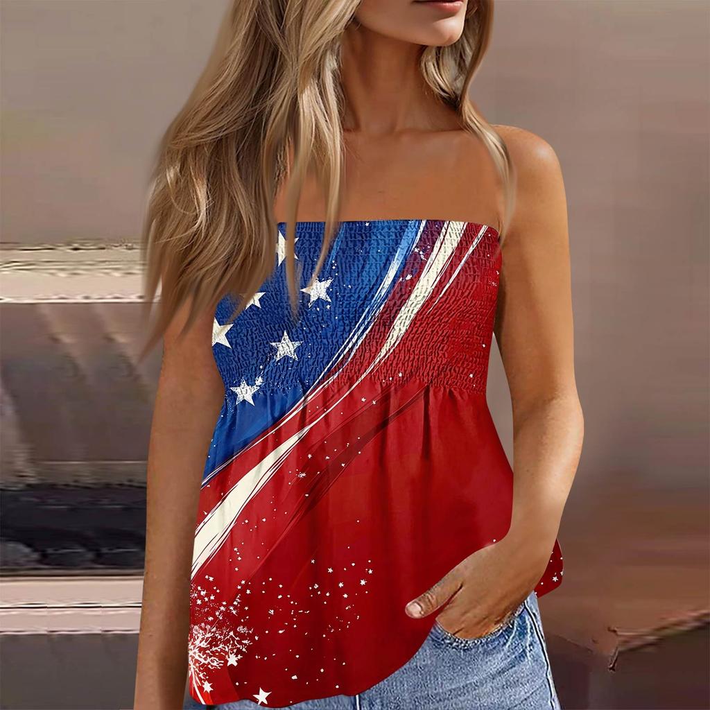 Summer Tube Tops For Women,Cute Sexy Off Shoulder Print Sleeveless T-Shirt