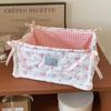 Korean Pink Plaid Quilted Storage Basket - Aesthetic Living Room & Bedside Organizer