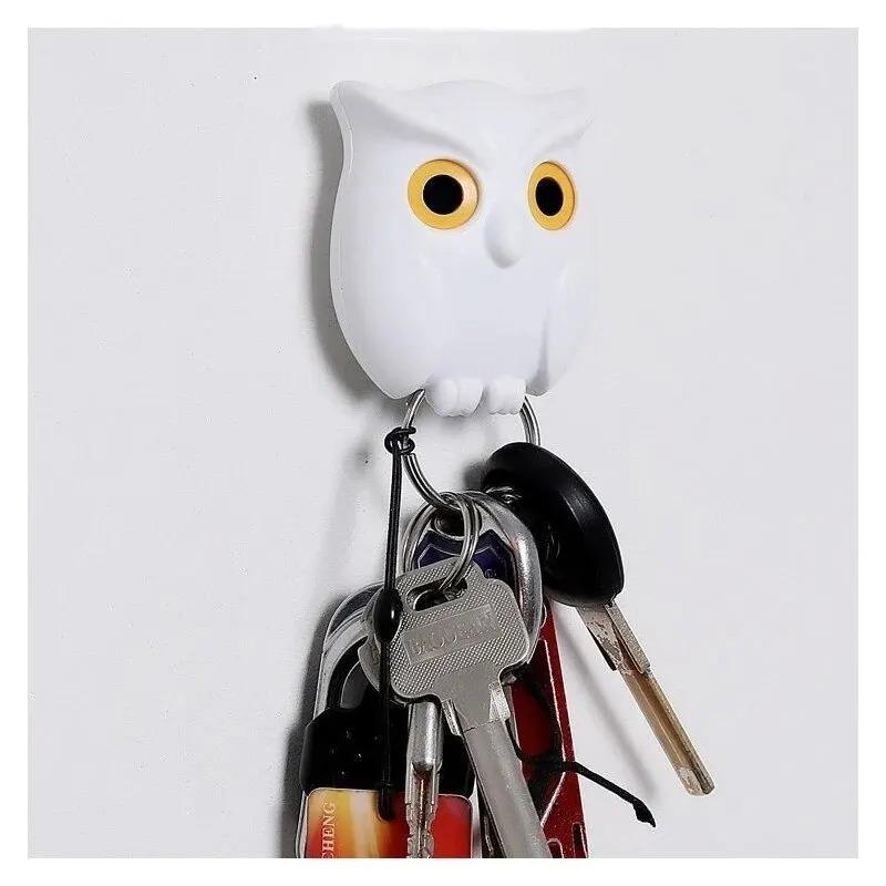 1 Piece Owl Magnetic Key Hook Refrigerator Sticker No Punching Entrance Hall Sticky Hook Door Wall Mounted Key Ring Behind The Door