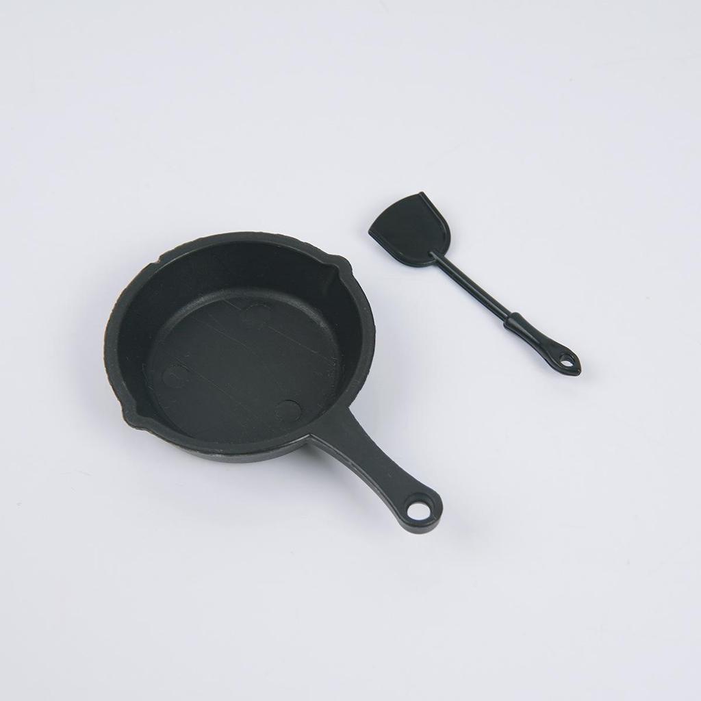 Mini Wok Frying Pan & Spoon Set for Dollhouse Kitchen Toy Accessories