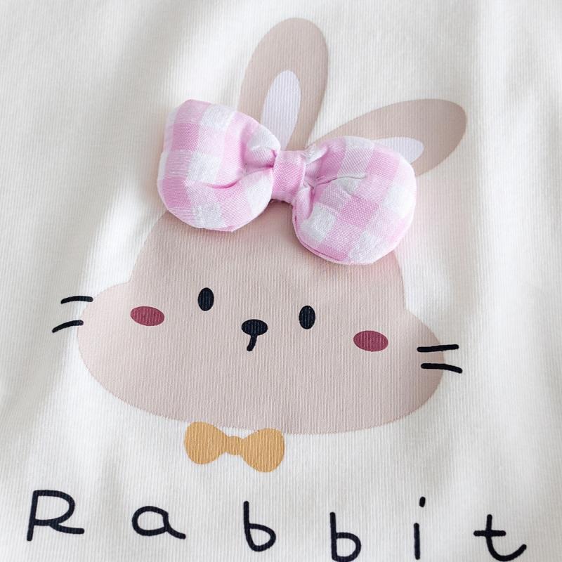 Summer Girls' Cotton T-shirt Cartoon Rabbit Printed Round Neck Flying Sleeve Vest Top Baby Girls Sweet Bow Loose T-shirts