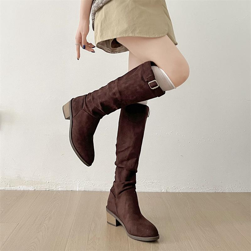 Retro but knee thick heel boots women's 2025 new spring and autumn explosion heightening knight boots slimming knight boots