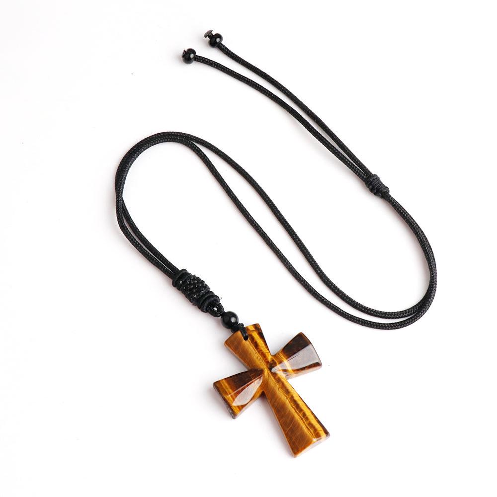 Colier Cruce Agat - Piatră Semiprețioasă Cadou de Crăciun Lanț Pulover