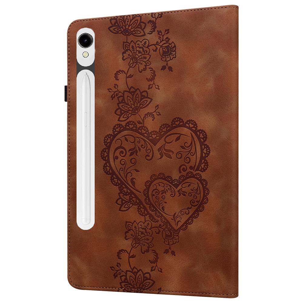 Leather Case For Samsung Galaxy Tab S10 Lite/S10 FE/S9 FE/S9 Heart Imprint Foldable Stand Card Slot Stylus Holder Tablet Cover