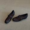 Sheepskin Version~ Shallow Leather Versatile One-word Buckle Flat Mary Jane Shoes Women's Retro Simple Commuter Low-heeled Single Shoes