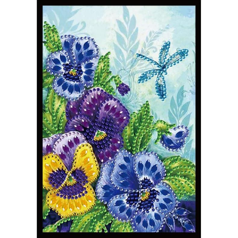 5D Notebook with Diamond Art Painting Art DIY Blue Flower and Dragonfly Cover Crystal Cross Stitch Special Shaped Diamond Kits Writing Sketchbook