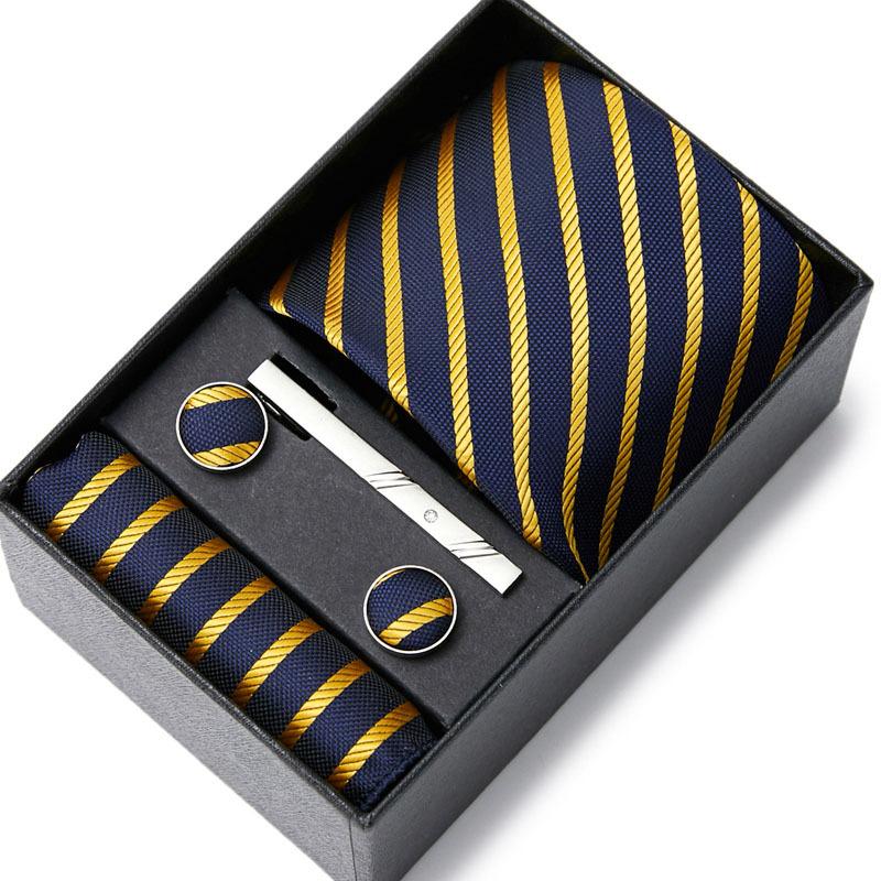Tie Men'S Business Professional Dress Suit Blue Striped Gift Box Polyester Silk 7.5Cm Business Gift