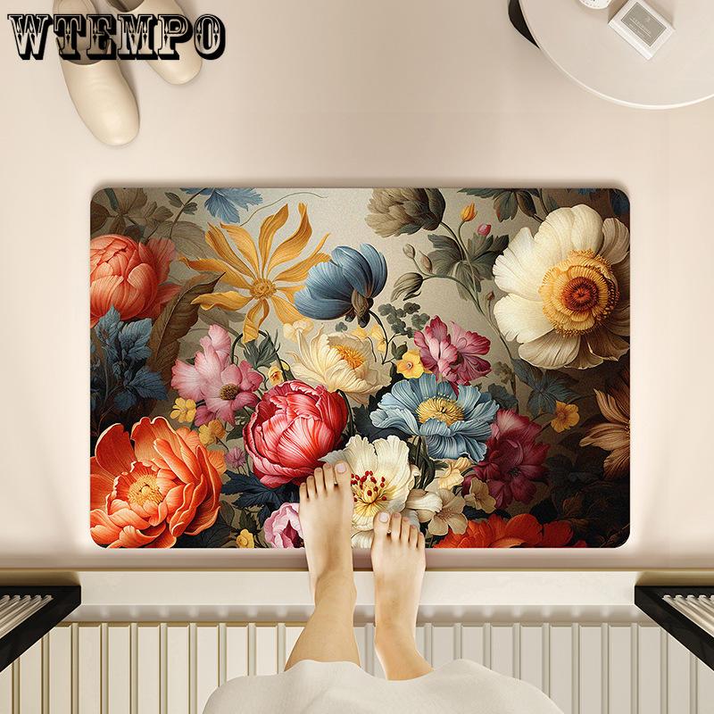3D Entrance Flower Carpet Bathroom Floor Mat Entrance Door Bathroom Anti Slip Mat Foot Pad