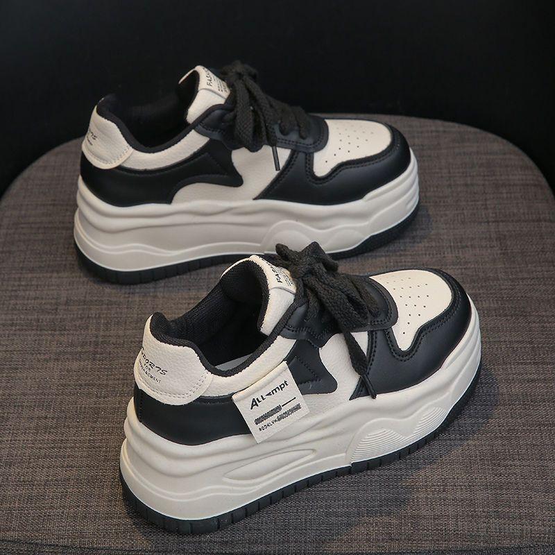 2025 New Spring and Autumn Thick-soled Heightening Board Shoes Women's Muffin Versatile Fashion Small Panda Little White Shoes Women