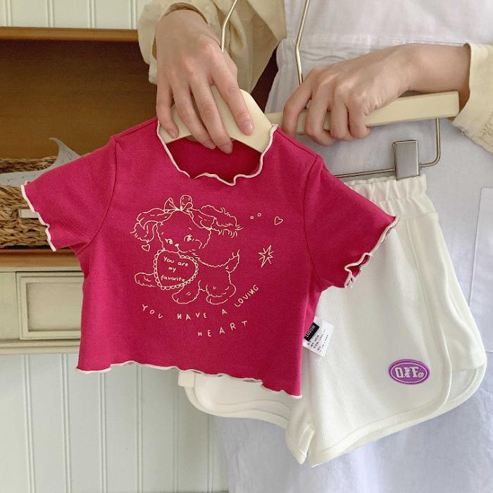 Girls Summer Short Sleeve T Shirt with Ruffle Hem Cute Printed Casual Top 90