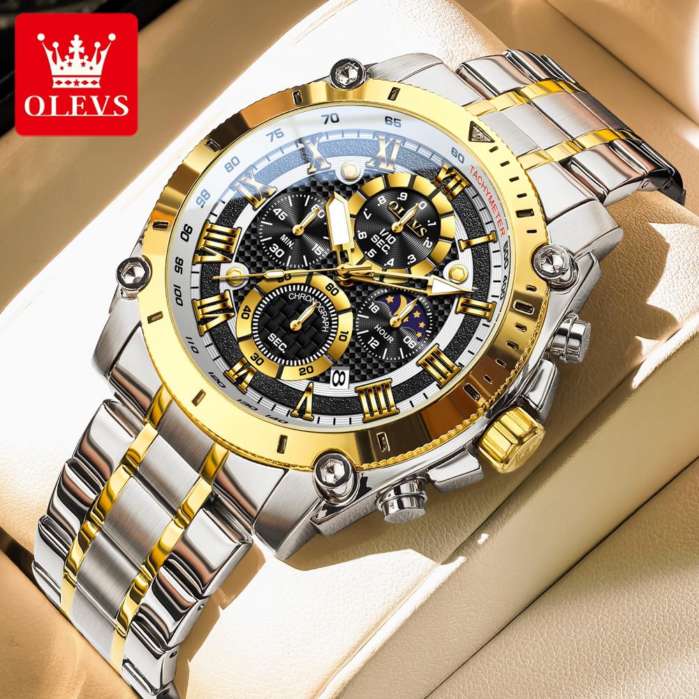 OLEVS Men Watch Top Brand Luxury Watch Men Stainless Steel Waterproof Sport Quartz Chronograph Wrist Watch