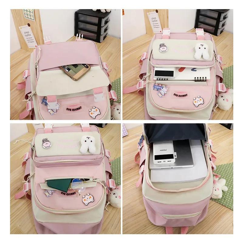 5 Pcs/Set Teen Schoolbag for Girls Boys Large Capacity Student Backpack with Keychain