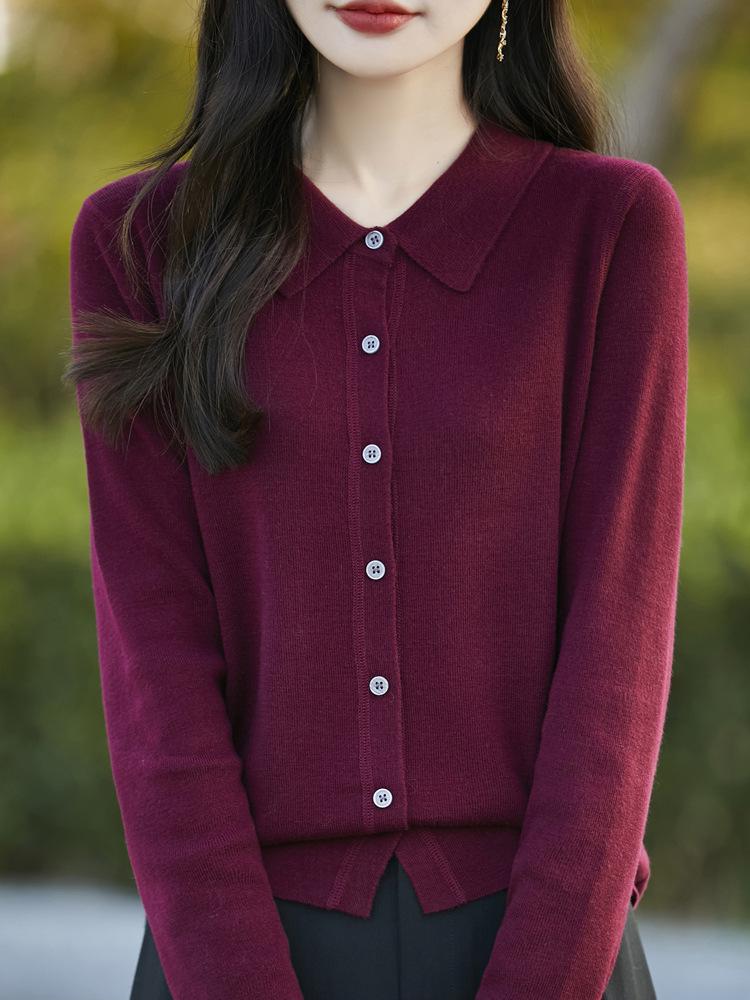 New Style Women's Autumn Wool Cardigan Sweater with Polo & Lapel Collars