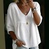 Women's Cross-Border Fashion Lace V-Neck Pullover Solid Color Casual Three-Quarter Sleeve Blouse