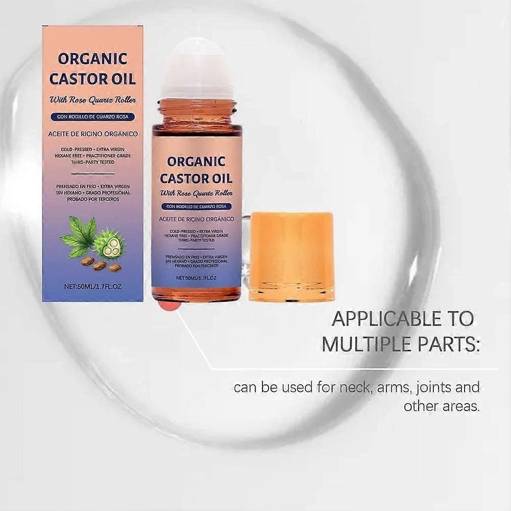 1-3X Organic Golden Castor Oil Roll-On with Rose Quartz | 100% Pure for Skin 50ML