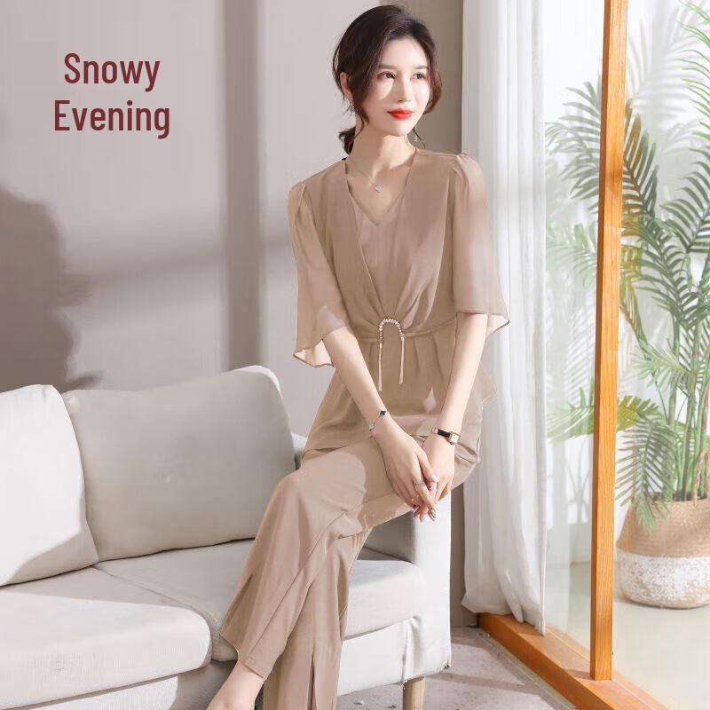 Женский шифоновый комплект из двух предметов с коротким рукавом XUEXI 2XL