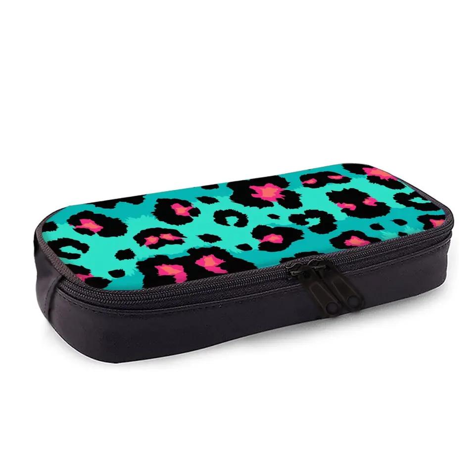 Pink Polyester Polyester Leopard Print Single Layered 3D Cartoon Pencil Case Pouch 9in for Boys/Girls Children School Supplies