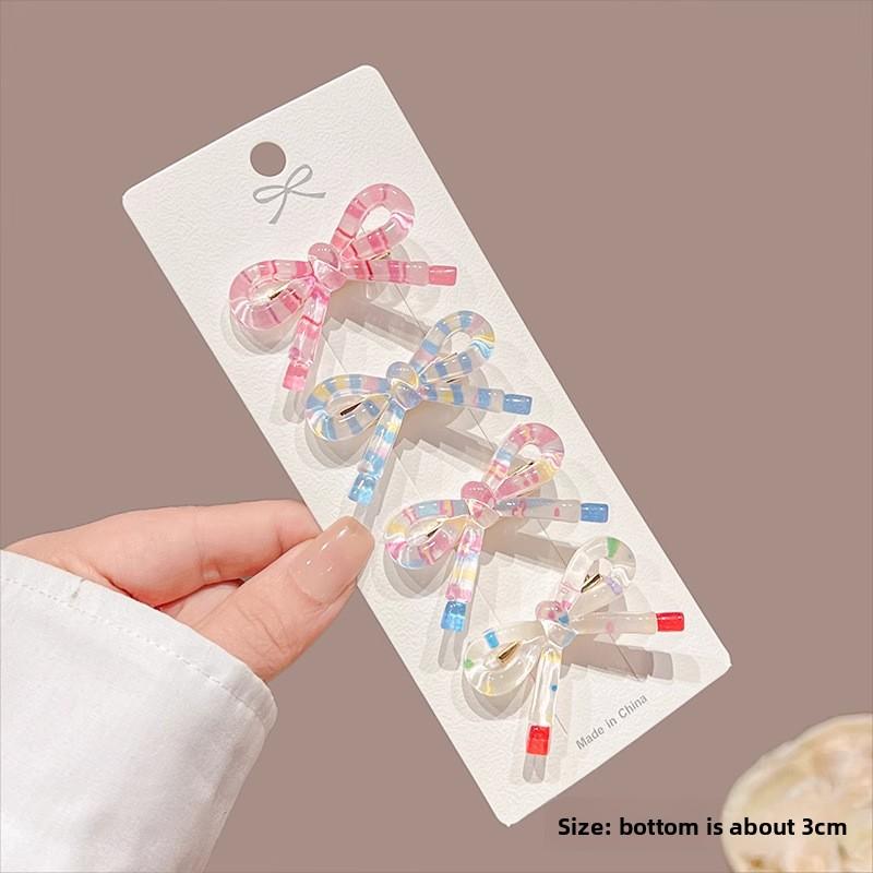 

4Pcs/set Fashion hairpins simple polka dot pink bow duck bill bangs clip versatile children s niche headwear hairpin