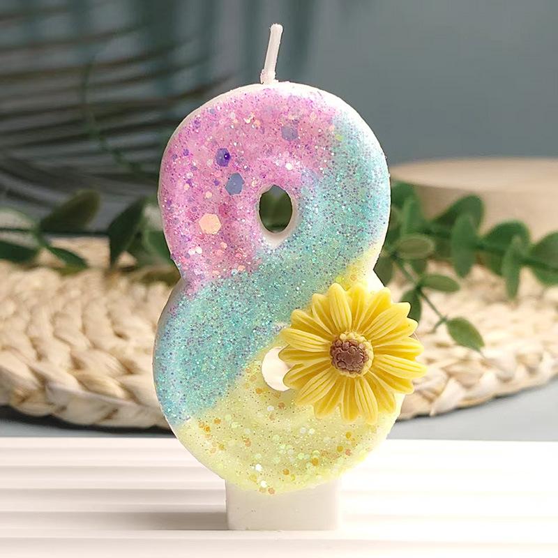 Creative Design Yellow Sun Flower Digital Candles Made of Delicate Cake Candle Decoration Independent Packaging
