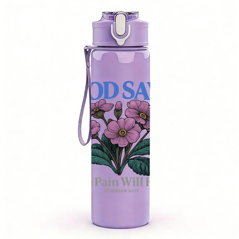 1PC God Says Purple Flower 750ml Color Plastic Sports Water Bottle Leakproof Flip Straw Lid Suitable for Sports Office Home Use