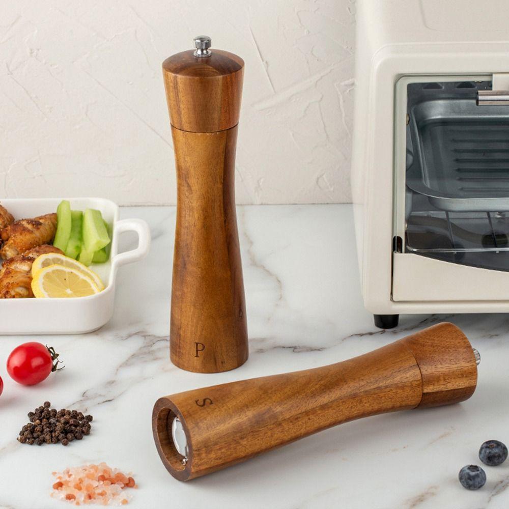 Refillable Natural Wooden Manual Sea Salt Jar Salt and Pepper Mill Spice Grinder Kitchen Tool