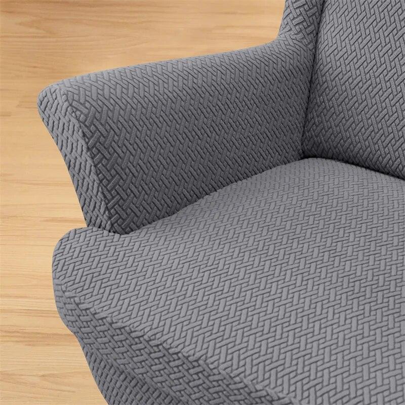Jacquard Wing Chair Cover Stretch High Sloping Armchair Covers Nordic Elastic Single Sofa Slipcovers With Seat Cushion Covers