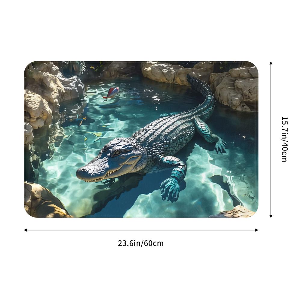 3D Illusion Alligator Pool Doormat Mat Anti-Slip Kitchen Bathroom Garage Rug Carpet 40*60cm