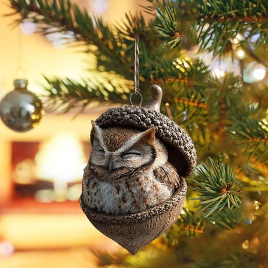 Forest Animal Acorn Ornaments Acrylic Cute Christmas Trees Hanging Decorations Rustic Home Decor Holiday Gift for Animal Lovers