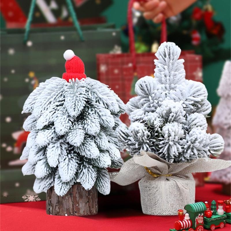 Snow Dusted Christmas Tree Desk Decoration With Wood 20cm Height For Living Room Bedroom Tabletop Decoration