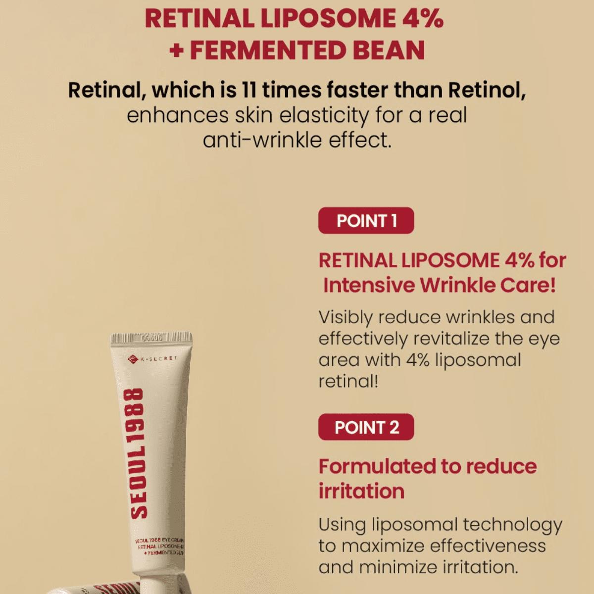 

Seoul 1988 Eye Cream: Retinal Liposome 4% + Fermented Bean 30ml +RANDOM GIFT